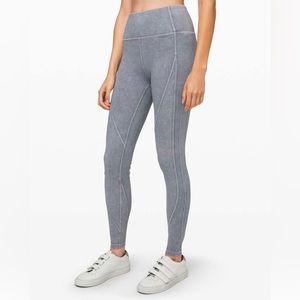 Lululemon Wunder Under Snow Washed Ribbed HR Gray Blue Leggings 28” Size 2